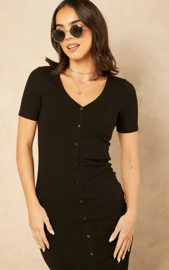 Vila Short Sleeve Button Up Midi Dress In Black 4 Vila Short Sleeve Button Up Midi Dress In Black - Image 2