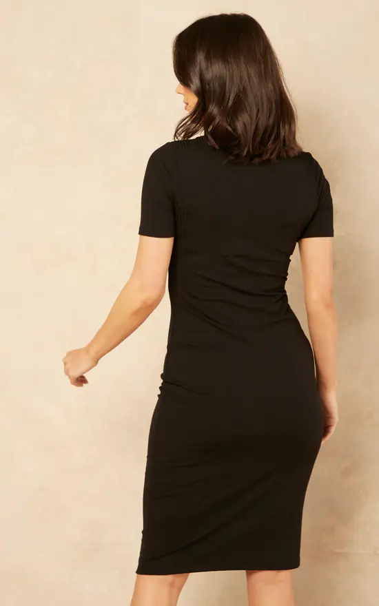 Vila Short Sleeve Button Up Midi Dress In Black 6 Vila Short Sleeve Button Up Midi Dress In Black - Image 4