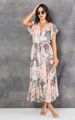 Short Sleeve V Neck Midi Dress In Mixed Leopard Print -UK Skirt Sales 2023 2023 03 15 Tom Mollie Bella Blue54799