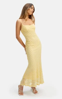 Bardot Lace Midi Dress In Yellow