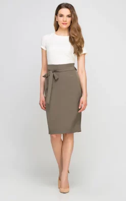 Pencil High Waisted Midi Skirt, Khaki