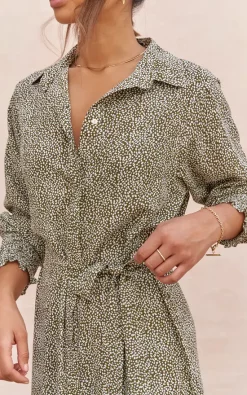 Long Sleeve Maxi Shirt Dress In Khaki Print 9 Long Sleeve Maxi Shirt Dress In Khaki Print -UK Skirt Sales 2023 ALINA DRESS KHAKI SPOTTED DRESS 13