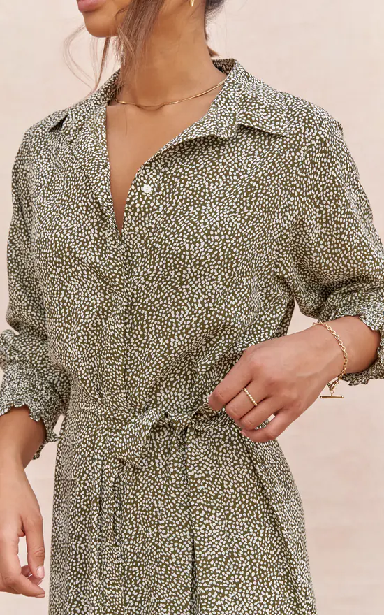 Long Sleeve Maxi Shirt Dress In Khaki Print 6 Long Sleeve Maxi Shirt Dress In Khaki Print - Image 4