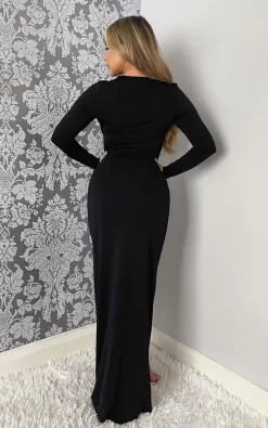 AX Paris Black Long Sleeve Wrap Over Maxi Dress -UK Skirt Sales 2023 AXF0012BLACK3