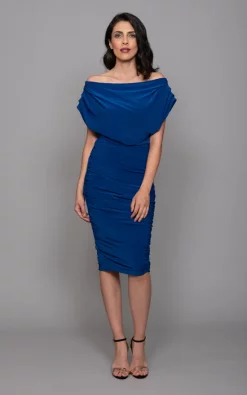 Oxygen Dress – Off Shoulder Ruched Bodycon – Cobalt