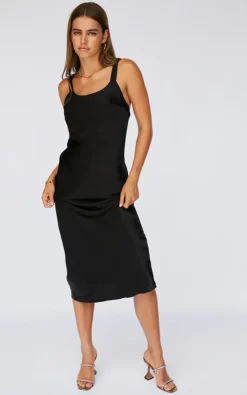Black Satin Midi Dress