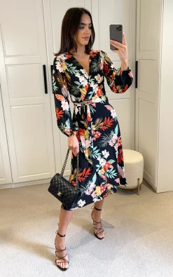 Wrap Dress With Long Sleeves And Belt Fastening In Multicolour Floral Print -UK Skirt Sales 2023 D.anna Mollie 22 09 202255