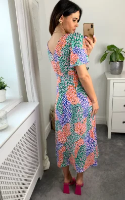 Multicoloured V Neck Maxi Dress With Frill Detail In Leopard Print -UK Skirt Sales 2023 D.anna Naomi 20.05.2235