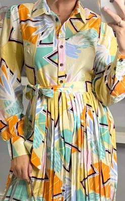 Multicolour Floral & Abstract Print Shirt Dress With Pleat Details -UK Skirt Sales 2023 D.anna sasha 13 09 20220