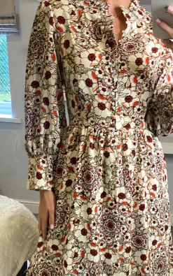 Multicolour Floral Long Sleeves Midi Dress With Fill Detail And Covered Buttons -UK Skirt Sales 2023 D.anna sasha 13 09 202214