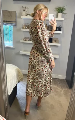 Multicolour Floral Long Sleeves Midi Dress With Fill Detail And Covered Buttons -UK Skirt Sales 2023 D.anna sasha 13 09 202217