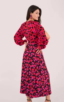 Puff Sleeve Midaxi Dress In Red Heart Print -UK Skirt Sales 2023 D5420 DSC 7579