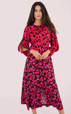 Puff Sleeve Midaxi Dress In Red Heart Print -UK Skirt Sales 2023 D5420 DSC 7584