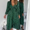AX Paris Green And Black Animal Printed Wrap Over Midi Dress -UK Skirt Sales 2023 DA1380GREEN1
