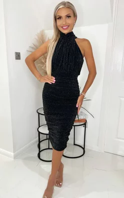 AX Paris Black Sparkle Cut In Neck Midi Dress