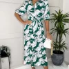 AX Paris Green And White Floral Printed 3/4 Sleeve Midi Shirt Dress -UK Skirt Sales 2023 DA1513GREEN 1