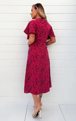 AX Paris Pink And Black Printed Split Skirt Midi Dress -UK Skirt Sales 2023 DA1556PINK 3