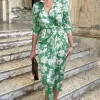 AX Paris Green Floral Wrap Shirt Midi Dress -UK Skirt Sales 2023 DA1590GREEN 1
