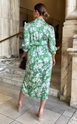 AX Paris Green Floral Wrap Shirt Midi Dress -UK Skirt Sales 2023 DA1590GREEN 3