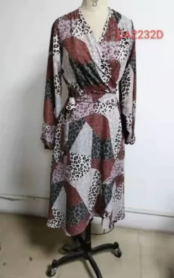 Multicoloured And Colour Block Leopard Print Long Sleeve Midi Wrap Dress -UK Skirt Sales 2023 DA2232D
