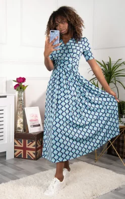 Jolie Moi Coleen Printed Jersey Maxi Dress, Green Geo -UK Skirt Sales 2023 FD621133 Green Geo 5