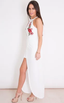 Lottie Floral Applique Maxi Dress White -UK Skirt Sales 2023 GIM 28 04 172888