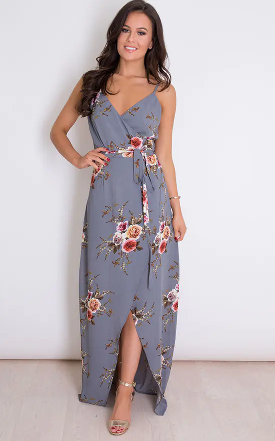 Mia Floral Wrap Maxi Grey 3 Mia Floral Wrap Maxi Grey