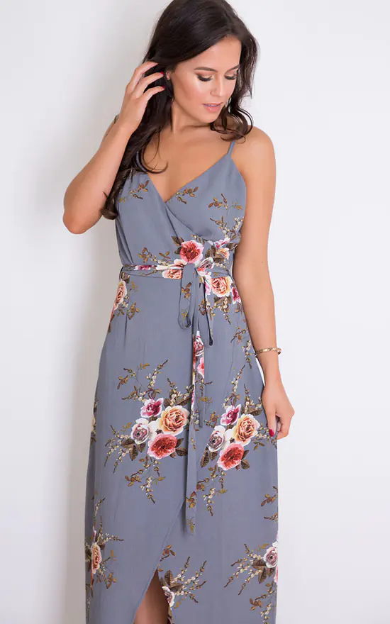 Mia Floral Wrap Maxi Grey 5 Mia Floral Wrap Maxi Grey - Image 3