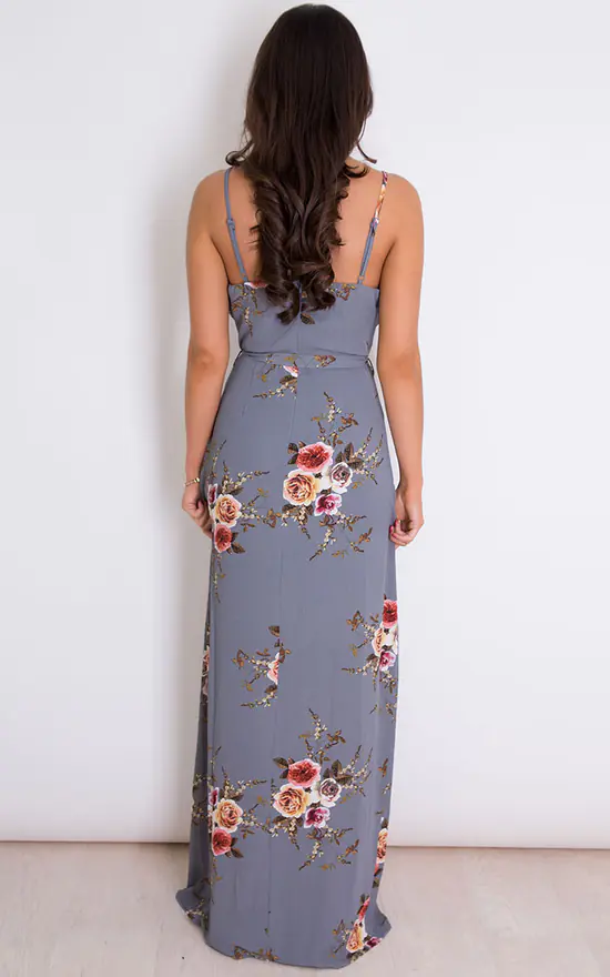 Mia Floral Wrap Maxi Grey 4 Mia Floral Wrap Maxi Grey - Image 2