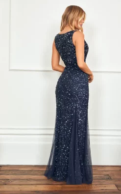 Giselle Navy Sequin Maxi Dress Featuring Inserts 7 Giselle Navy Sequin Maxi Dress Featuring Inserts -UK Skirt Sales 2023 GISELLE NAVY BACK P54853