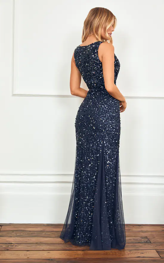 Giselle Navy Sequin Maxi Dress Featuring Inserts 5 Giselle Navy Sequin Maxi Dress Featuring Inserts - Image 3