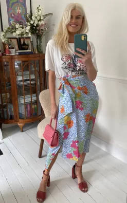 Tropical Leopard Midi Wrap Skirt In Multicolour