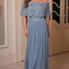 Petite Iriana Blue Off The Shoulder Maxi Dress