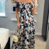 Navy Floral Bardot Shirred Maxi Dress -UK Skirt Sales 2023 Izabel Sasha 20.06.220 1