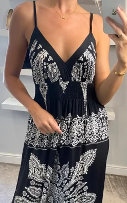 Black And White Mosaic Print Maxi Dress -UK Skirt Sales 2023 Izabel Sasha 20.06.222