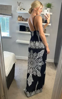Black And White Mosaic Print Maxi Dress -UK Skirt Sales 2023 Izabel Sasha 20.06.224