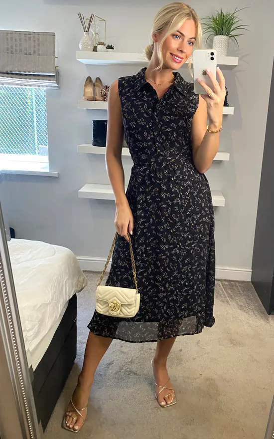 Multi Black Ditsy Floral Sleeveless Midi Dress 3 Multi Black Ditsy Floral Sleeveless Midi Dress