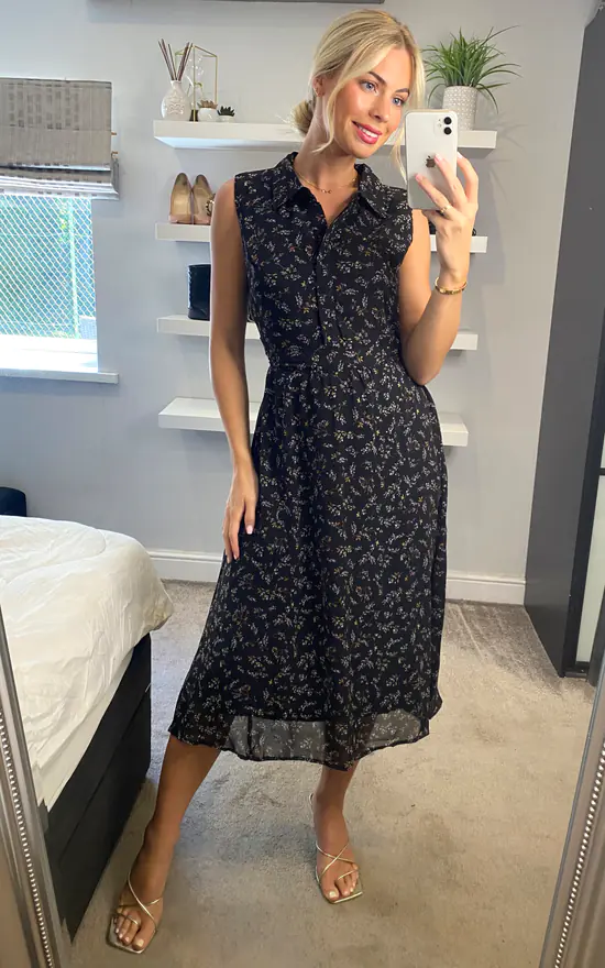 Multi Black Ditsy Floral Sleeveless Midi Dress 4 Multi Black Ditsy Floral Sleeveless Midi Dress - Image 2