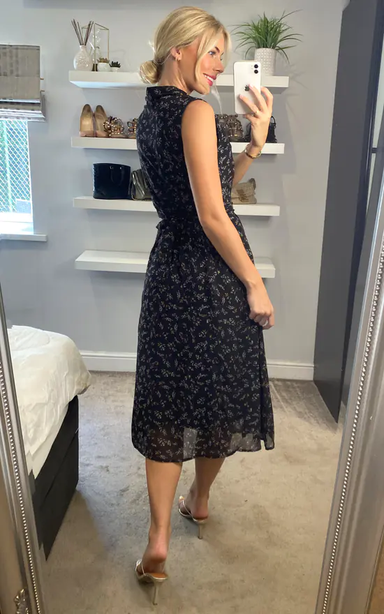 Multi Black Ditsy Floral Sleeveless Midi Dress 6 Multi Black Ditsy Floral Sleeveless Midi Dress - Image 4