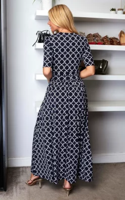 Jolie Moi Kiera Wrap Front Maxi Dress, Navy Geo -UK Skirt Sales 2023 JolieMoi sasha 25.05.2268