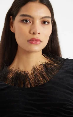 Louche Krystel Zebra Devore Feather Trim Midi Dress Black -UK Skirt Sales 2023 KRYSTEL ZEBRA DEVORE BLACK XMAS 22 3