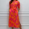 Capri Midi Dress In Orange/Pink -UK Skirt Sales 2023 Kate Pippa Capri Dress SS22 OrangePink