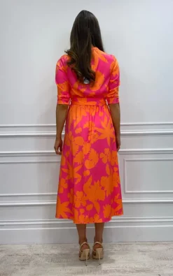 Capri Midi Dress In Orange/Pink -UK Skirt Sales 2023 Kate Pippa Capri Dress SS22 OrangePink 3