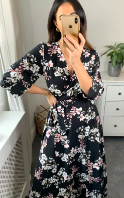 Midi Wrap Dress In Black Floral Print -UK Skirt Sales 2023 Lilura Naomi 15.06.2235