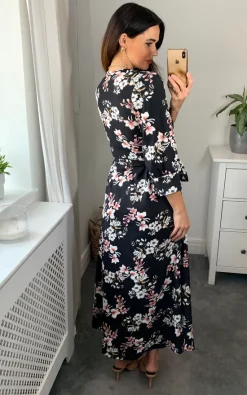 Midi Wrap Dress In Black Floral Print -UK Skirt Sales 2023 Lilura Naomi 15.06.2236