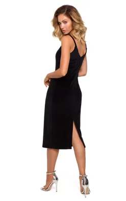 Velvet Midi Dress With Belt In Black -UK Skirt Sales 2023 M639 BLACK 2b