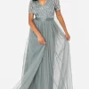 Misty Green Stripe Embellished Maxi Dress With Sash Belt -UK Skirt Sales 2023 MAYA ICONS JUN22 165