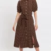 Louche Mollie Pretty Woman Print Midi Shirt Dress -UK Skirt Sales 2023 MOLLIE PRETTY WOMAN SPOT BROWN 1