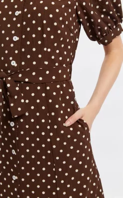 Louche Mollie Pretty Woman Print Midi Shirt Dress -UK Skirt Sales 2023 MOLLIE PRETTY WOMAN SPOT BROWN 4