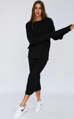 Black Knitted Midi Skirt